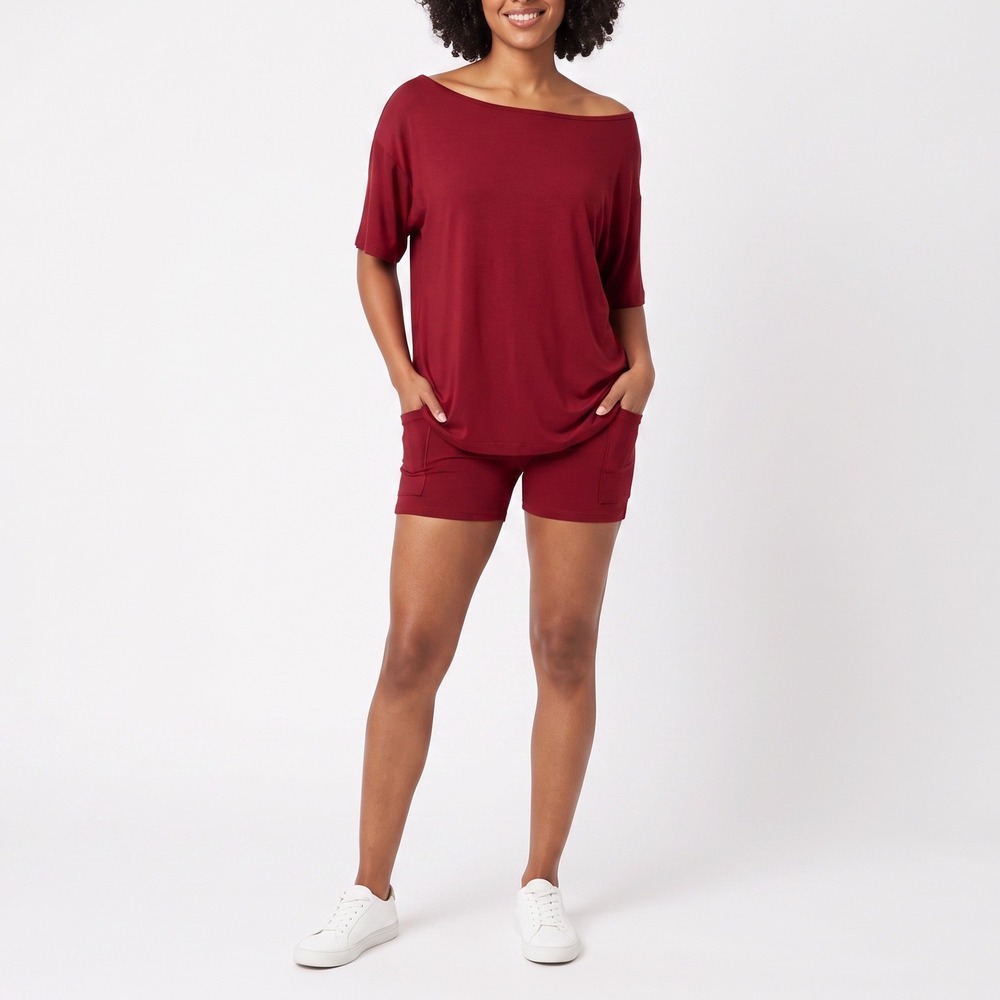 Unbranded 2 Piece Lounge Set Womens S Biker Shorts T-Shirt Burgundy Excellent